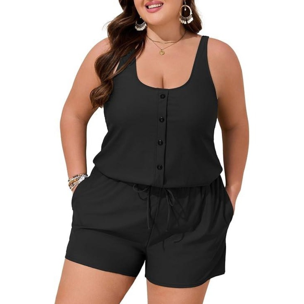 Summer Mae Black Swim Romper One Piece Tummy Control Plus Size 24W New
